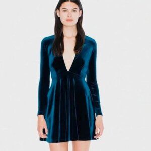 American Apparel Deep V Neck Dark Emerald GreenVelvelt Mini Slater Dtess